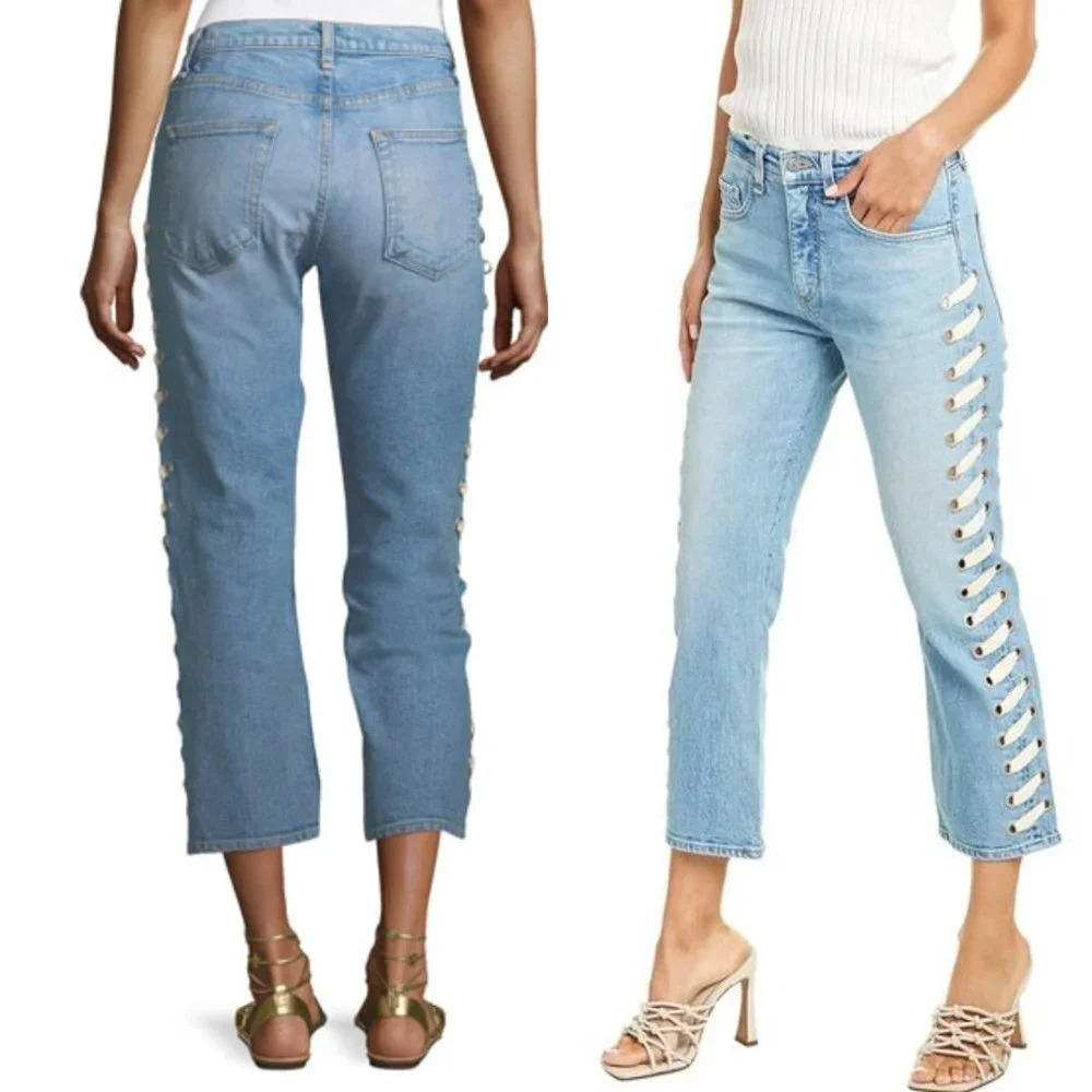 Veronica Beard Ines Lace-up Ankle & Cropped High Rise Jeans Size 24